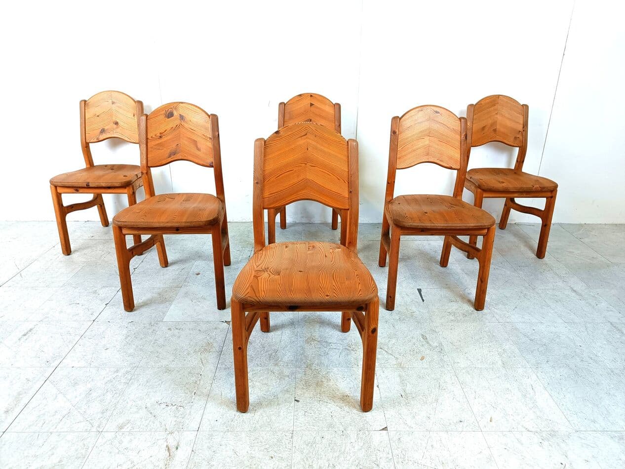 Set of Six Chairs, Brown Pine, Denmark, 1970s. - 271118