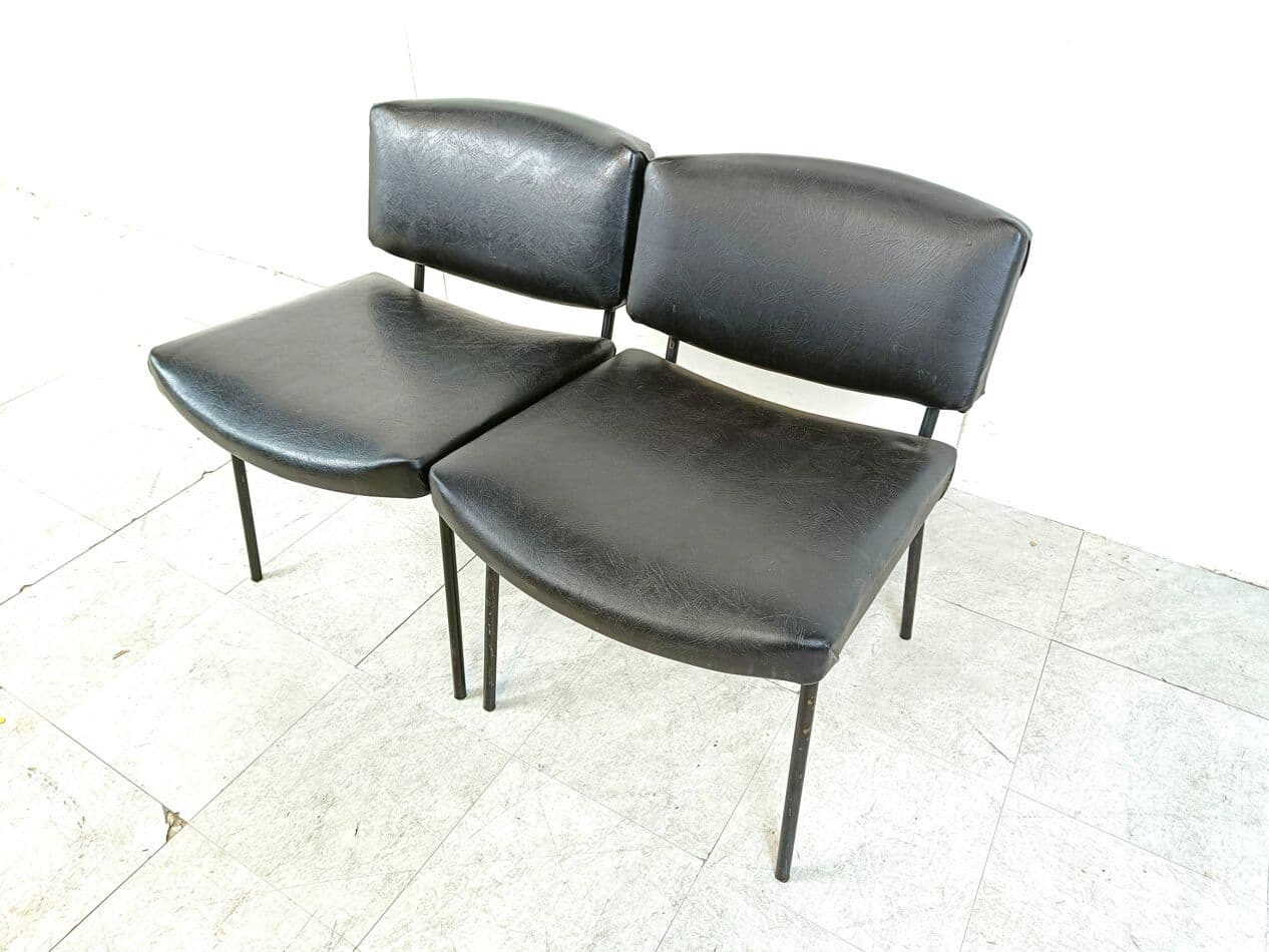 Pair of chairs Conseil, black, black leatherette, black metal, by P. Guariche, Meurop, France, 1950s - 271099