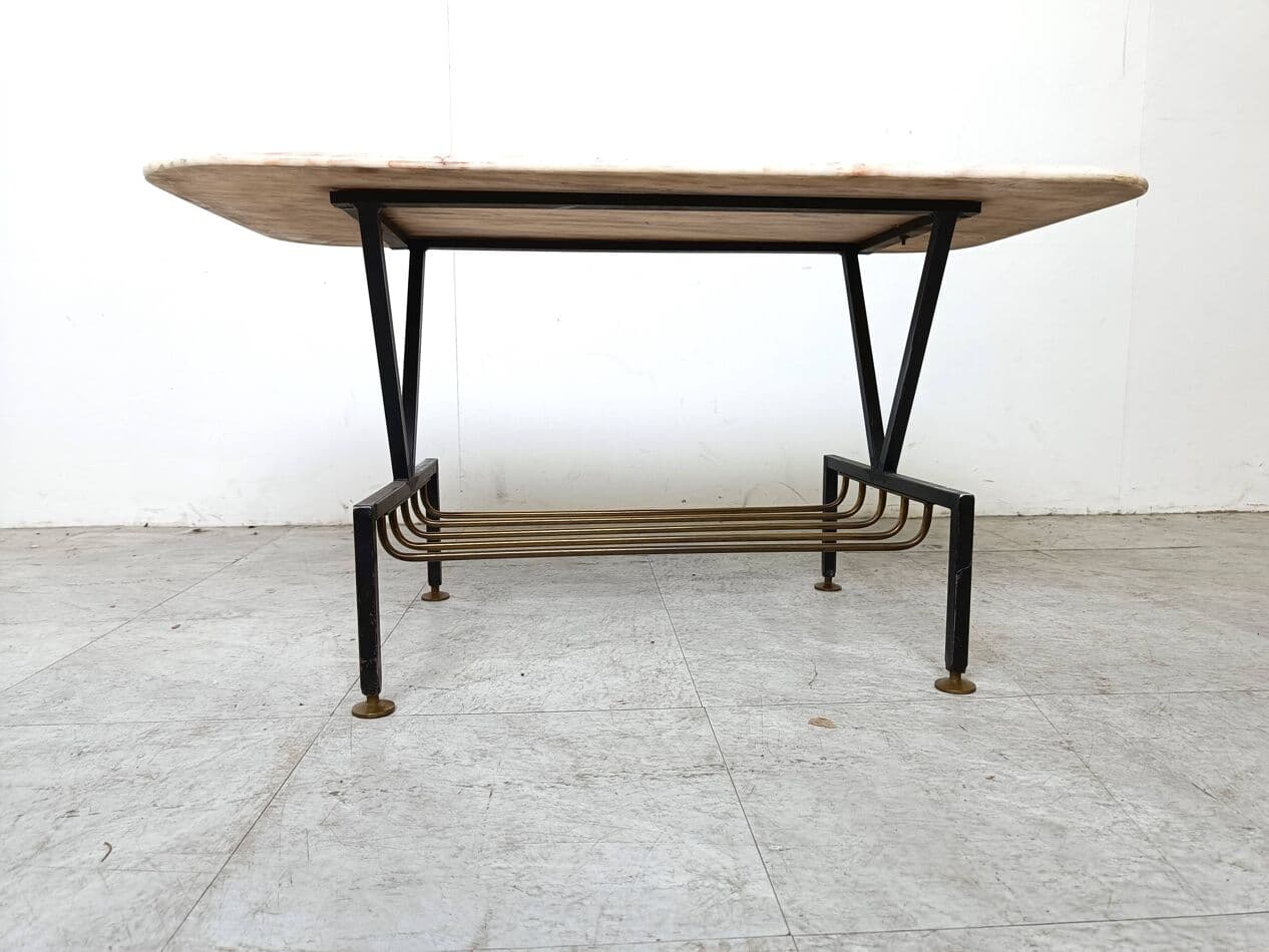 Coffee table, white marble, black metal, Italy, 1950s. - 271078