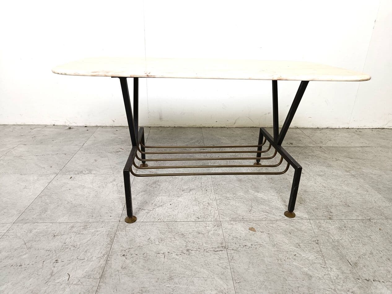Coffee table, white marble, black metal, Italy, 1950s. - 271077