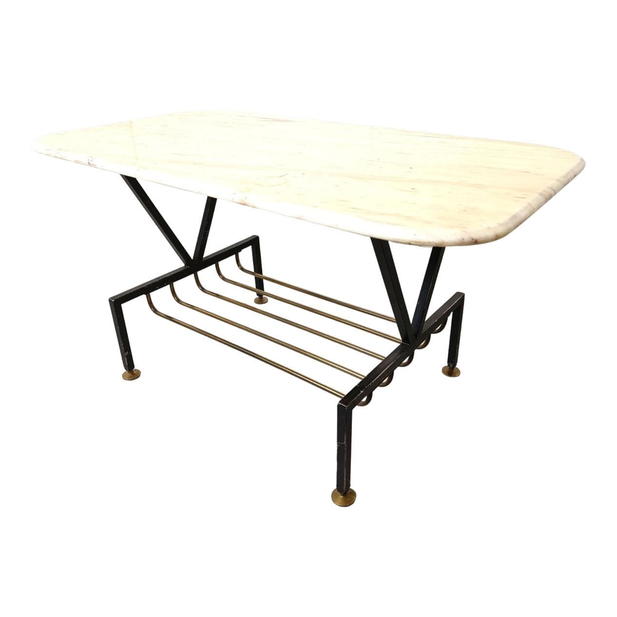 Coffee table, white marble, black metal, Italy, 1950s.