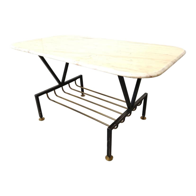 Coffee table, white marble, black metal, Italy, 1950s.