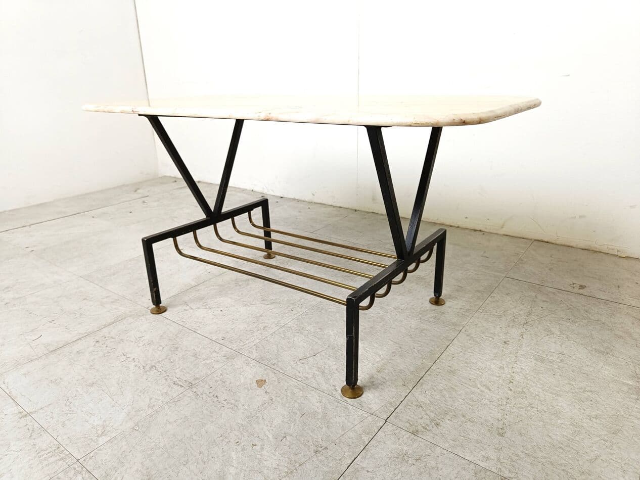 Coffee table, white marble, black metal, Italy, 1950s. - 271071