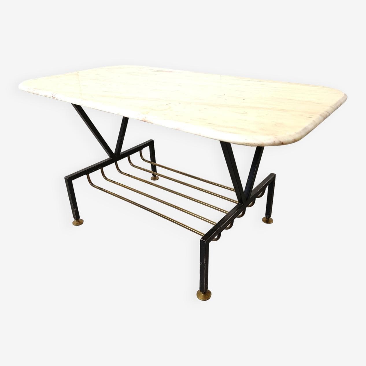 Coffee table, white marble, black metal, Italy, 1950s. - 271072