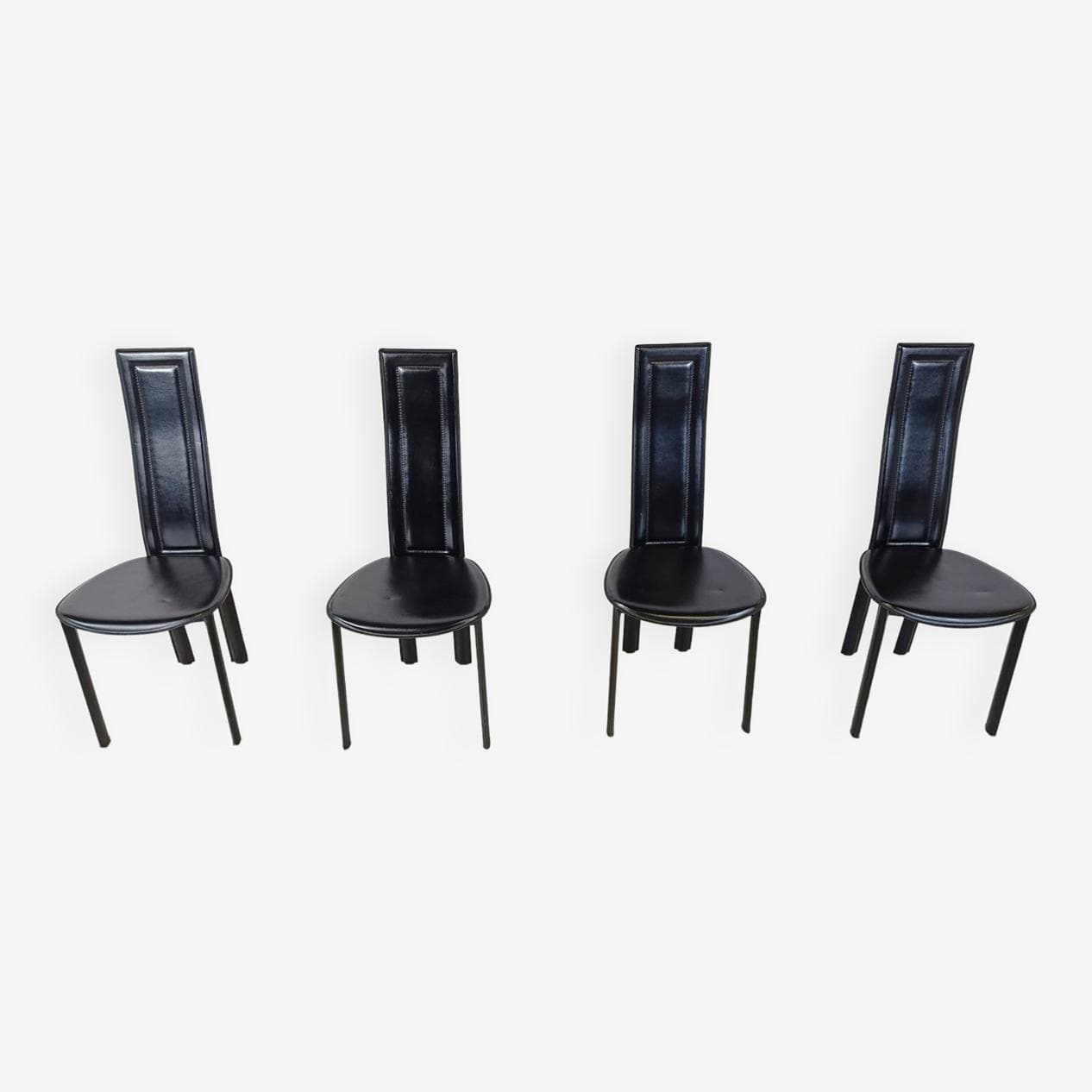 Set of four chairs, black leather, Italy, 1980s. - 271048