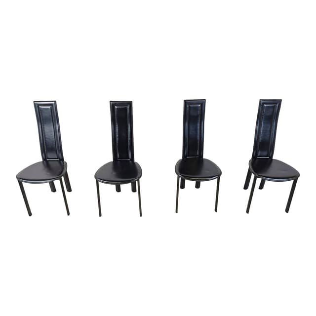 Set of four chairs, black leather, Italy, 1980s. - DIMENSION