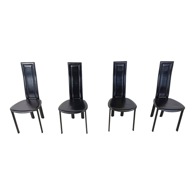 Set of four chairs, black leather, Italy, 1980s.