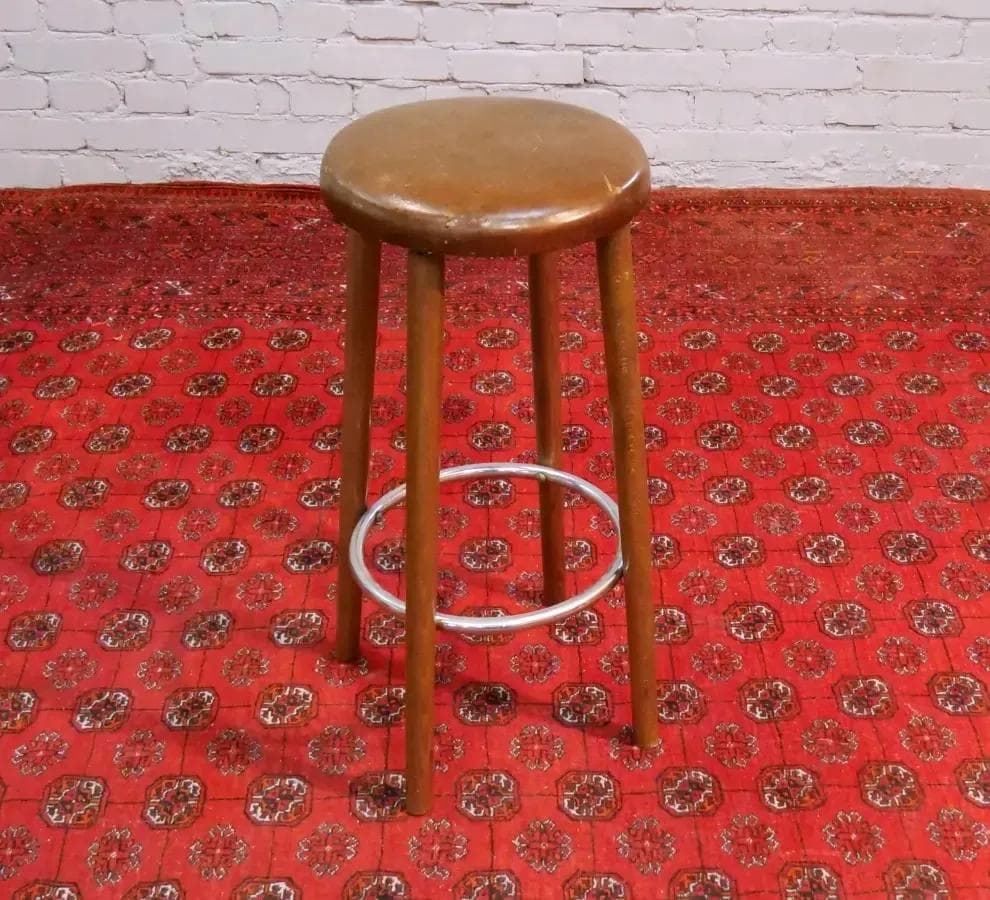 Stołek industrialny, drewno brązowy, Francja, lata 60. - 19294