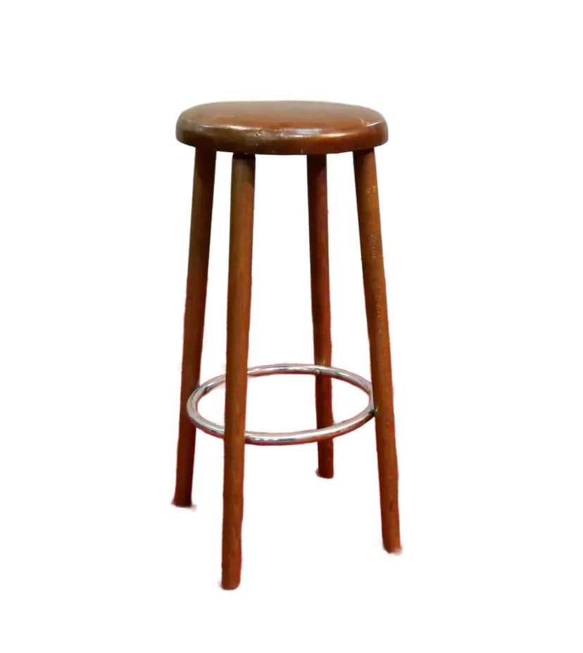 Stołek industrialny, drewno brązowy, Francja, lata 60.
