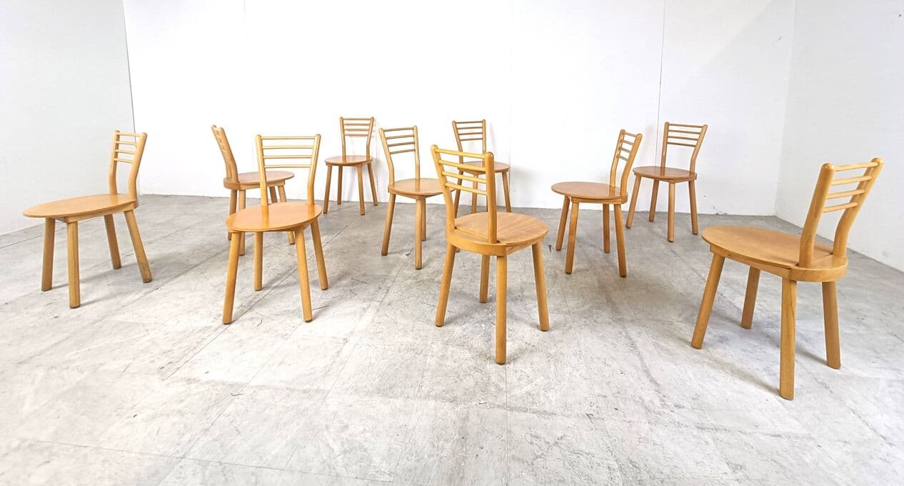 Set of eight Scandinavian chairs, brown, wood, Denmark, 1970s. - 271016