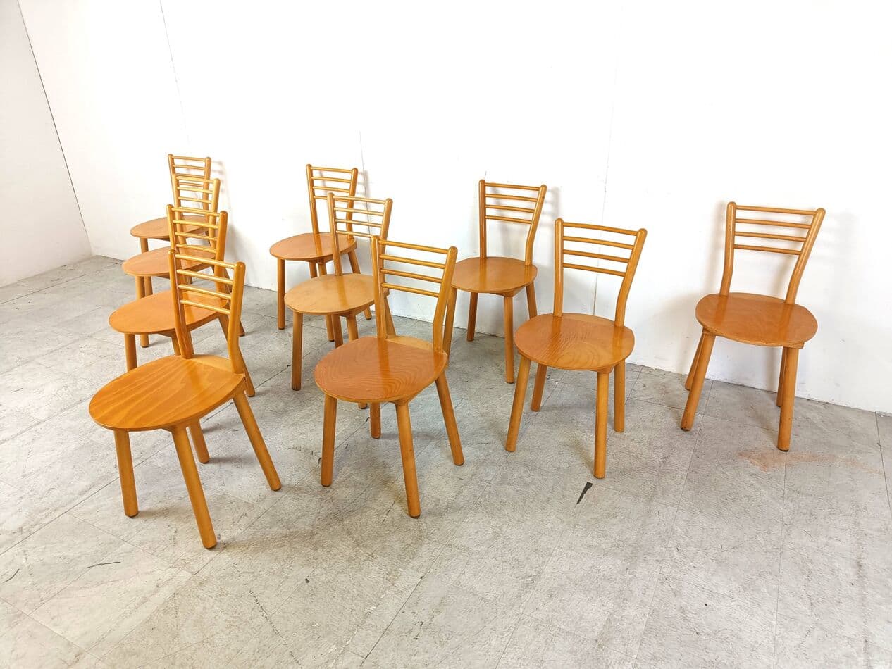 Set of eight Scandinavian chairs, brown, wood, Denmark, 1970s. - 271013