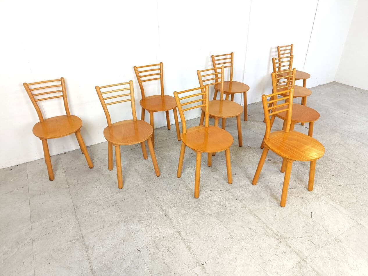 Set of eight Scandinavian chairs, brown, wood, Denmark, 1970s. - 271015