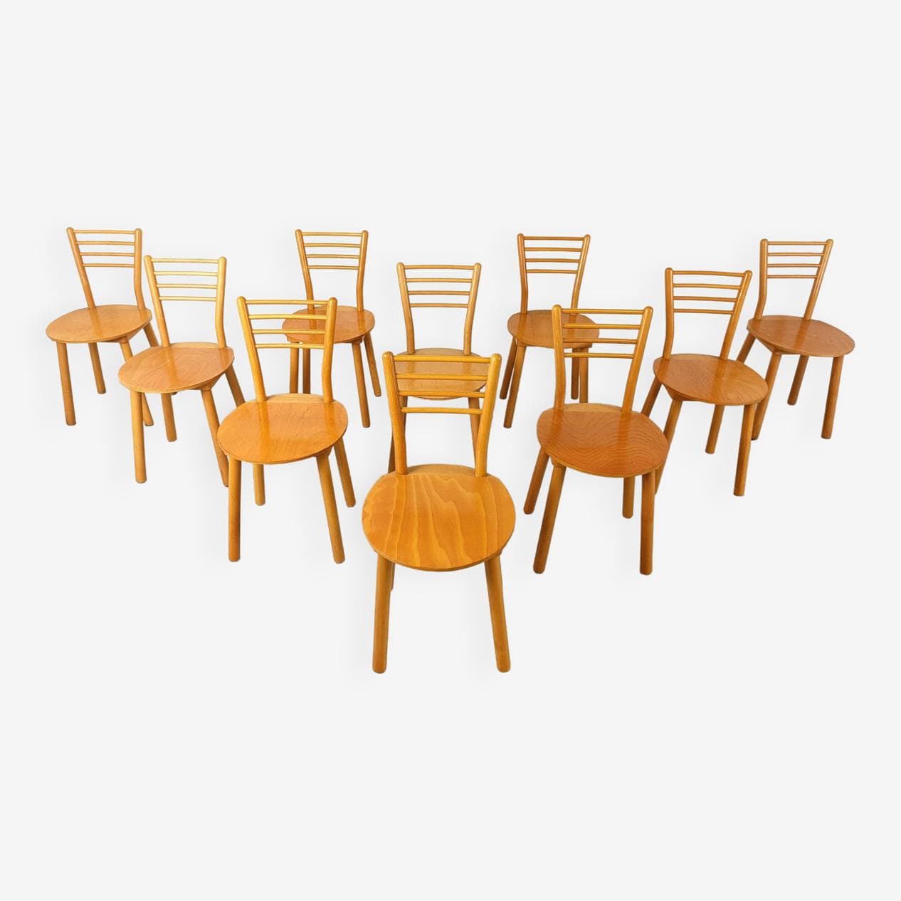 Set of eight Scandinavian chairs, brown, wood, Denmark, 1970s. - 271012