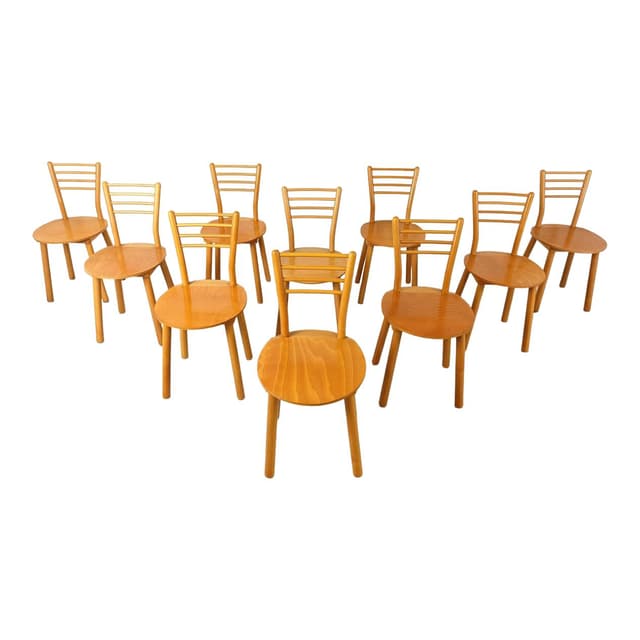 Set of eight Scandinavian chairs, brown, wood, Denmark, 1970s. - DIMENSION