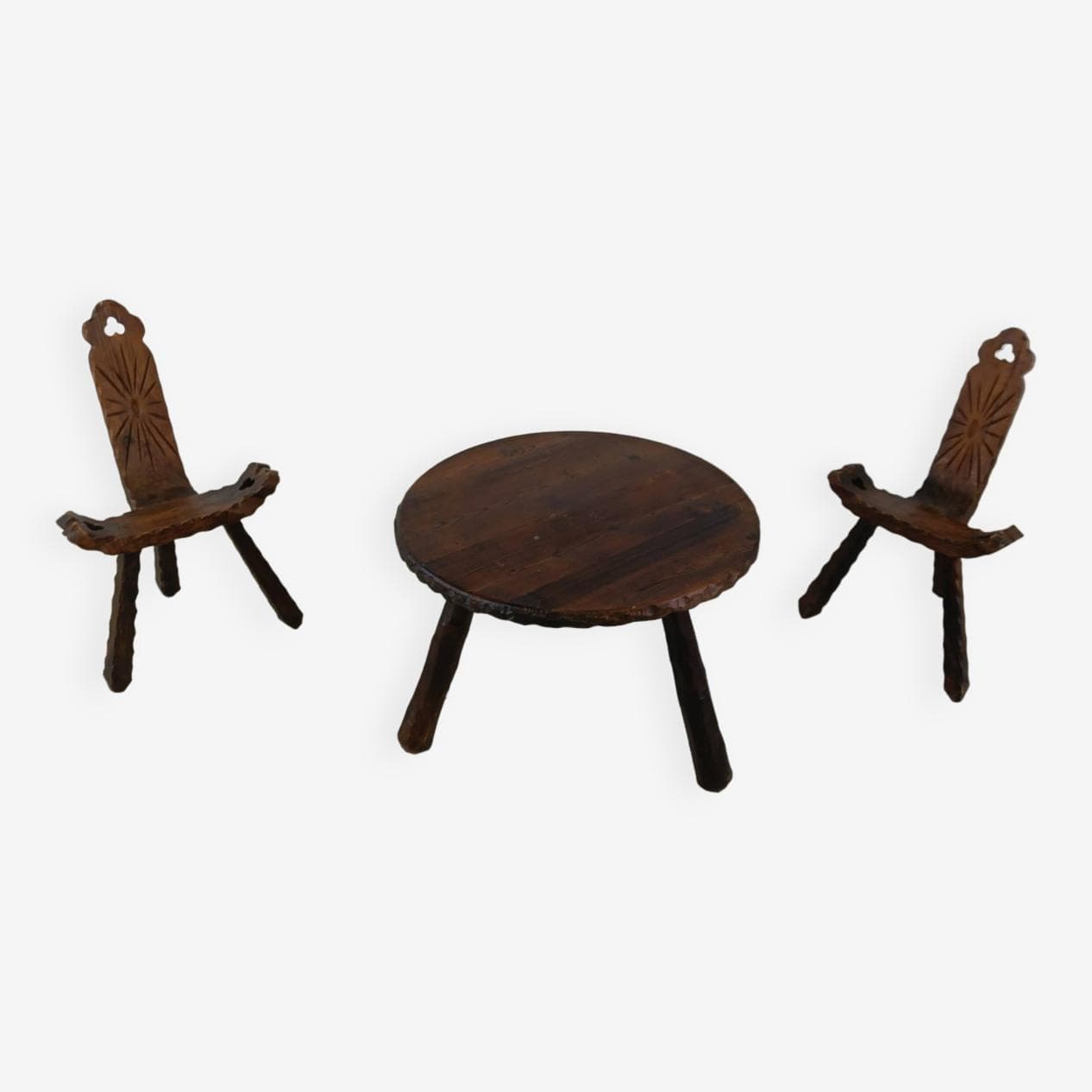 Trzyczęściowy zestaw brutalistyczny, brązowy, drewno, Hiszpania, lata 60. - 270988