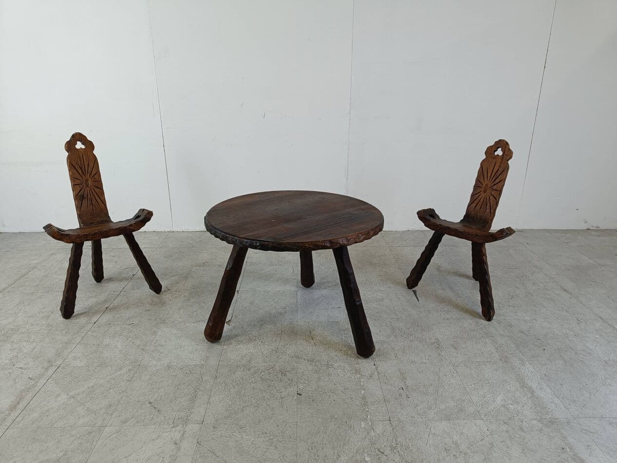 Trzyczęściowy zestaw brutalistyczny, brązowy, drewno, Hiszpania, lata 60. - 270989