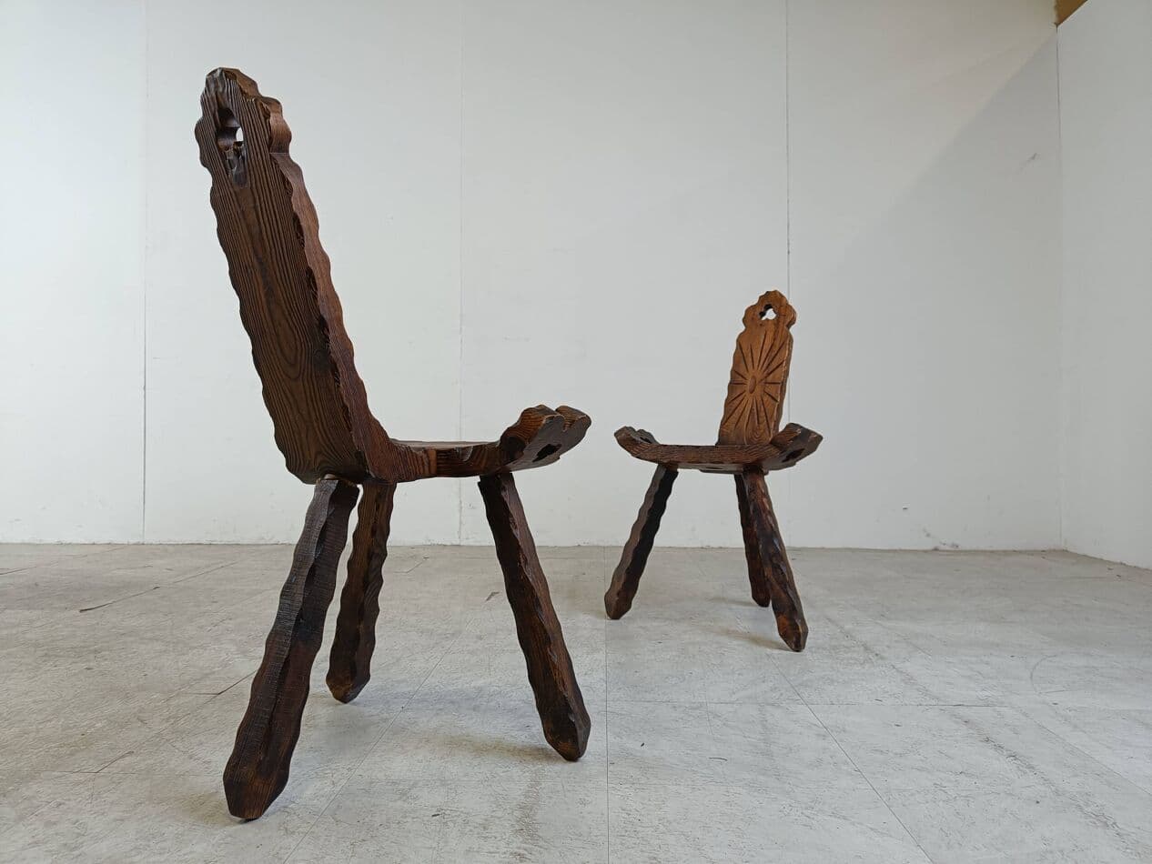 Trzyczęściowy zestaw brutalistyczny, brązowy, drewno, Hiszpania, lata 60. - 270993