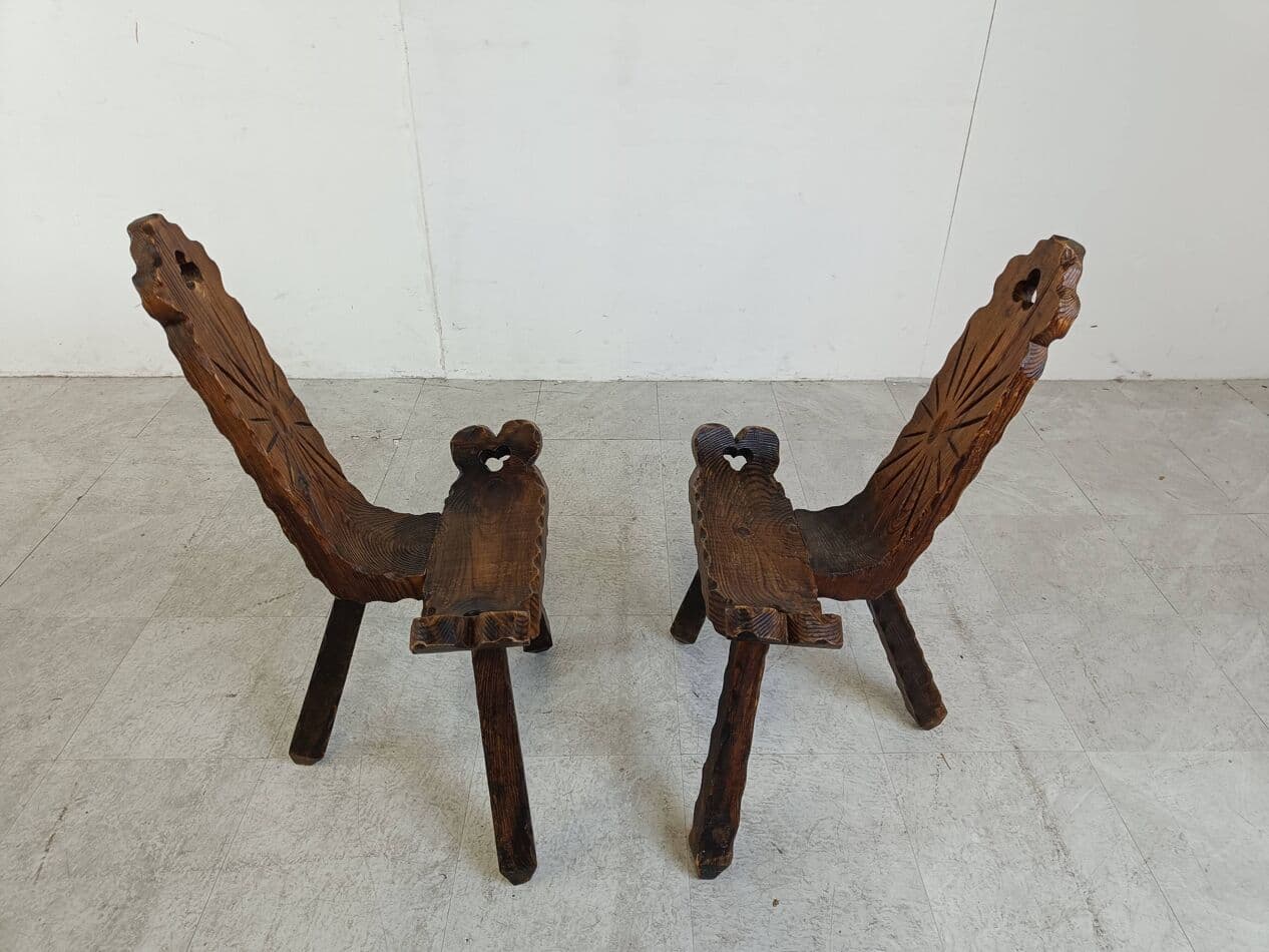 Trzyczęściowy zestaw brutalistyczny, brązowy, drewno, Hiszpania, lata 60. - 270994