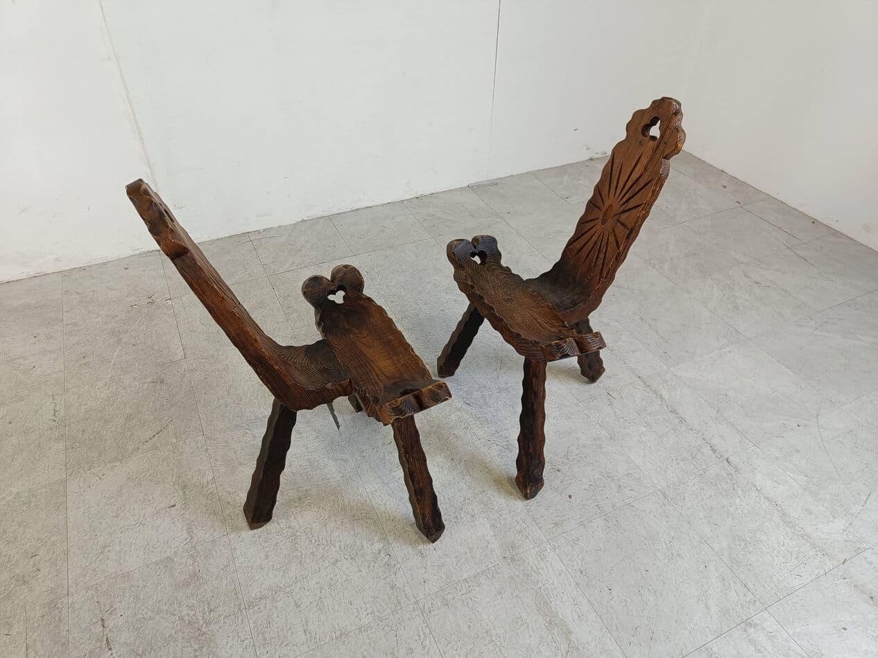 Trzyczęściowy zestaw brutalistyczny, brązowy, drewno, Hiszpania, lata 60. - 270996