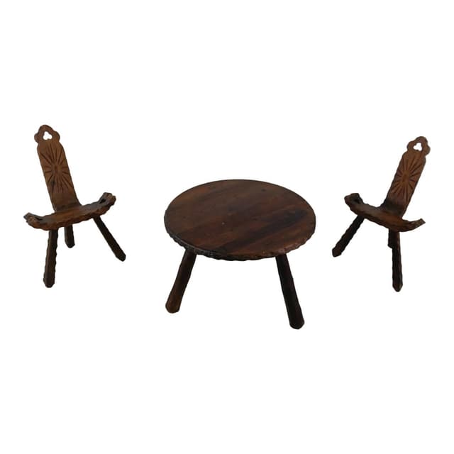 Trzyczęściowy zestaw brutalistyczny, brązowy, drewno, Hiszpania, lata 60. - WYMIARY