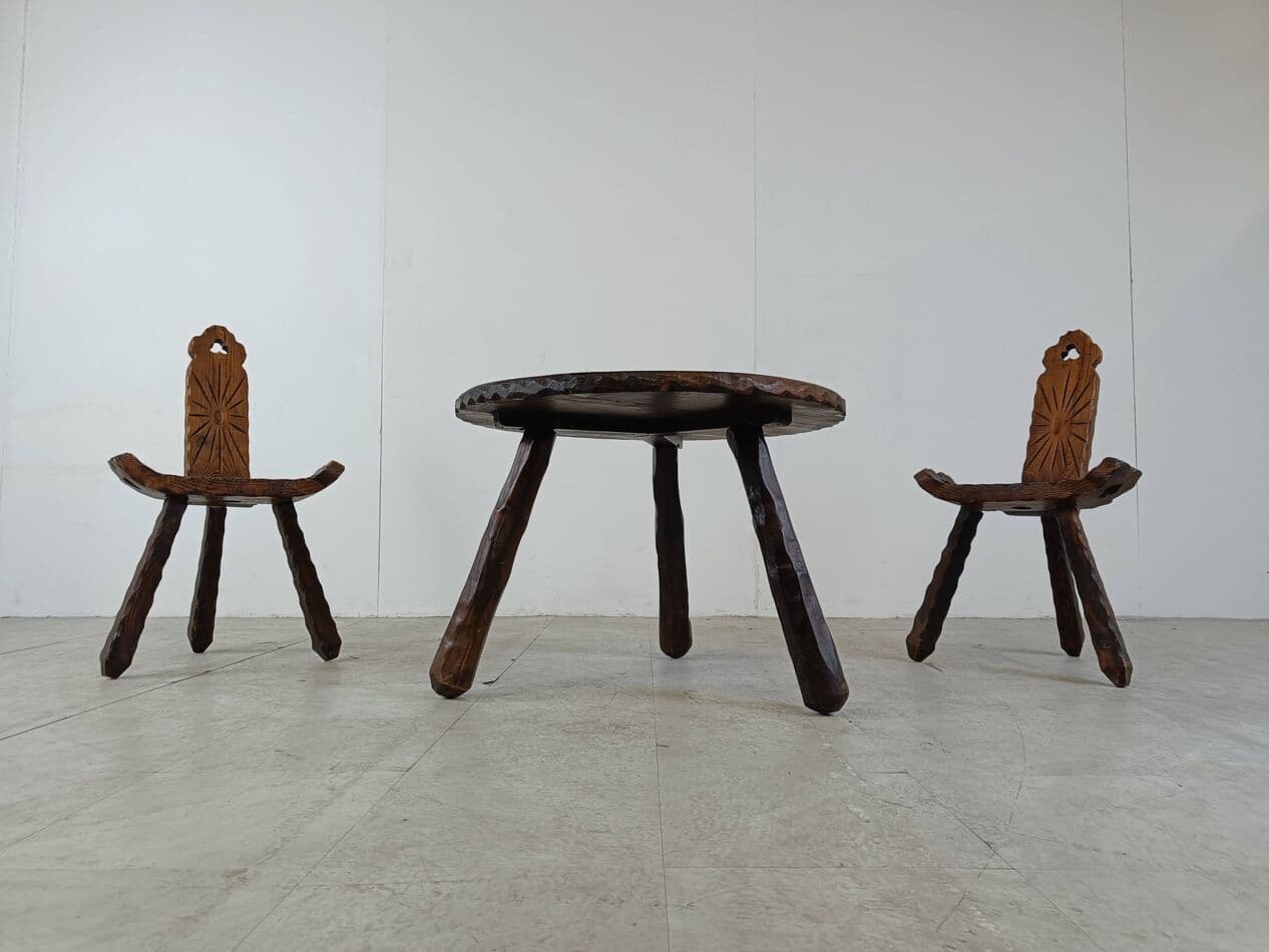 Trzyczęściowy zestaw brutalistyczny, brązowy, drewno, Hiszpania, lata 60. - 270991