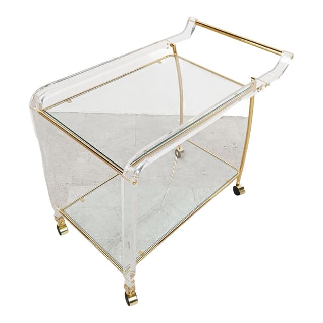 Barek na kółkach, mosiądz złoty, lucyt transparentny, Francja, lata 70. - WYMIARY