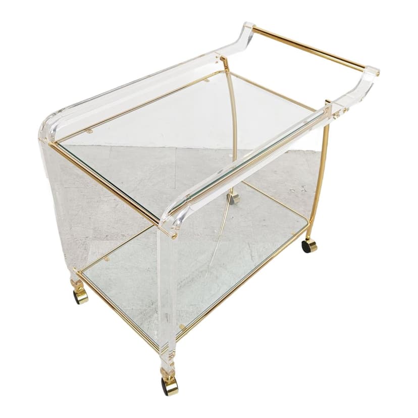 Barek na kółkach, mosiądz złoty, lucyt transparentny, Francja, lata 70.