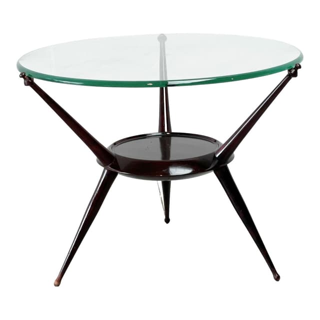 Coffee table, brown wood, glass, Italy, 1950s - DIMENSION