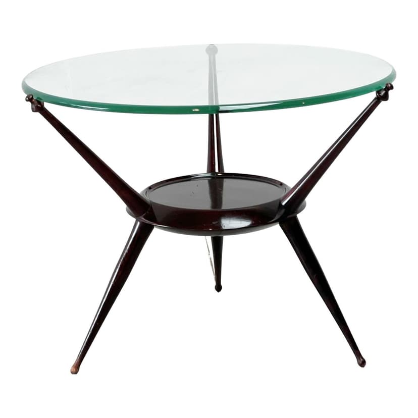 Coffee table, brown wood, glass, Italy, 1950s