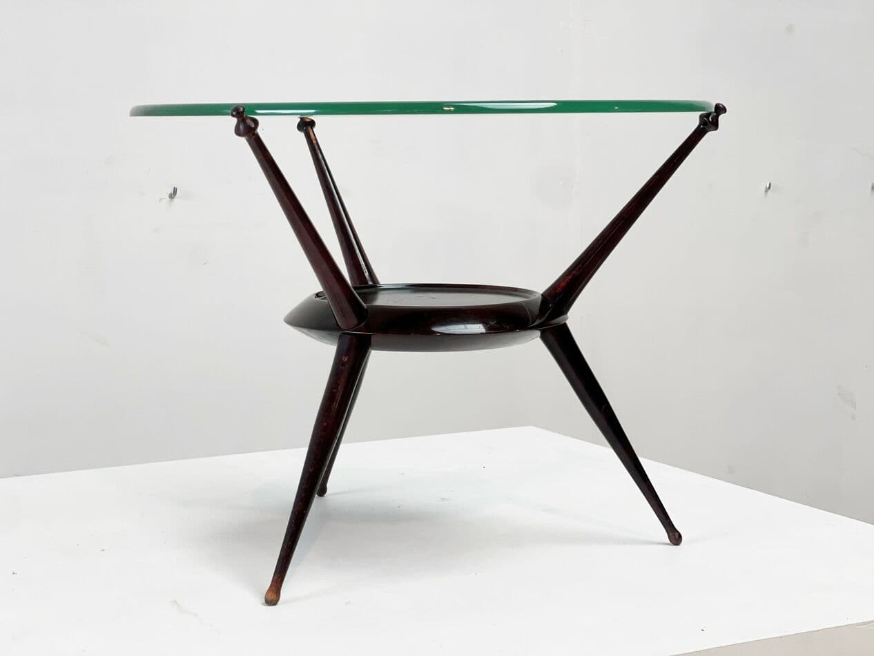 Coffee table, brown wood, glass, Italy, 1950s - 270941