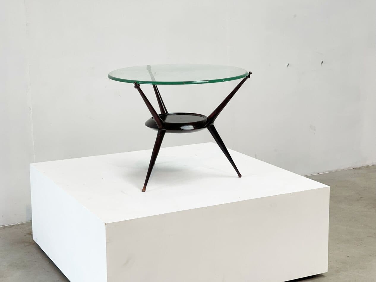 Coffee table, brown wood, glass, Italy, 1950s - 270935