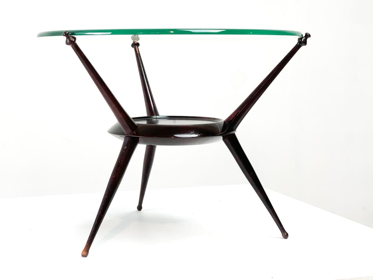 Coffee table, brown wood, glass, Italy, 1950s - 270937