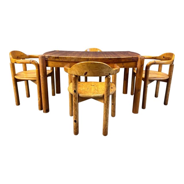 Dining set, beige pine, Denmark, 1970s. - DIMENSION