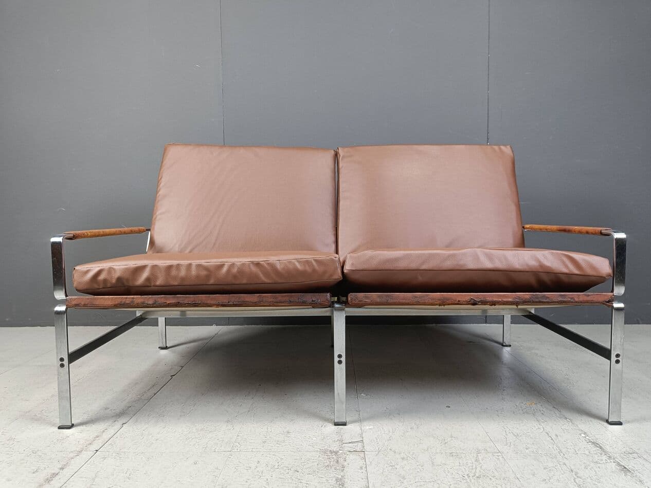 Sofa dwuosobowa FK6720, skóra brązowa, stal chromowana, Kill International, Dania, lata 60. - 270824