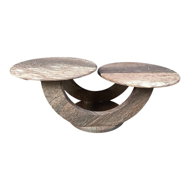 Coffee table two-tier, beige marble, Italy, 1970s. - DIMENSION