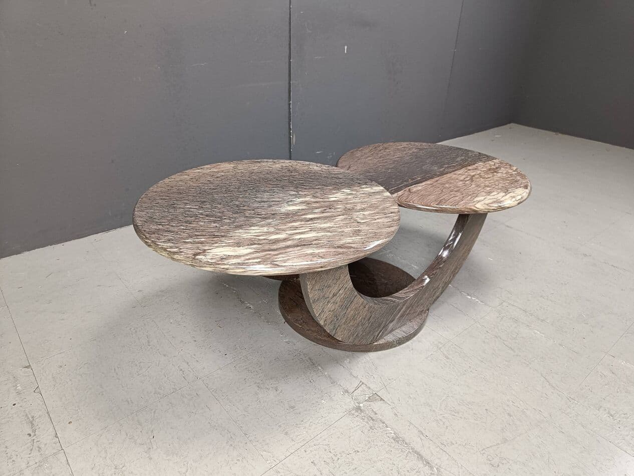 Coffee table two-tier, beige marble, Italy, 1970s. - 270815