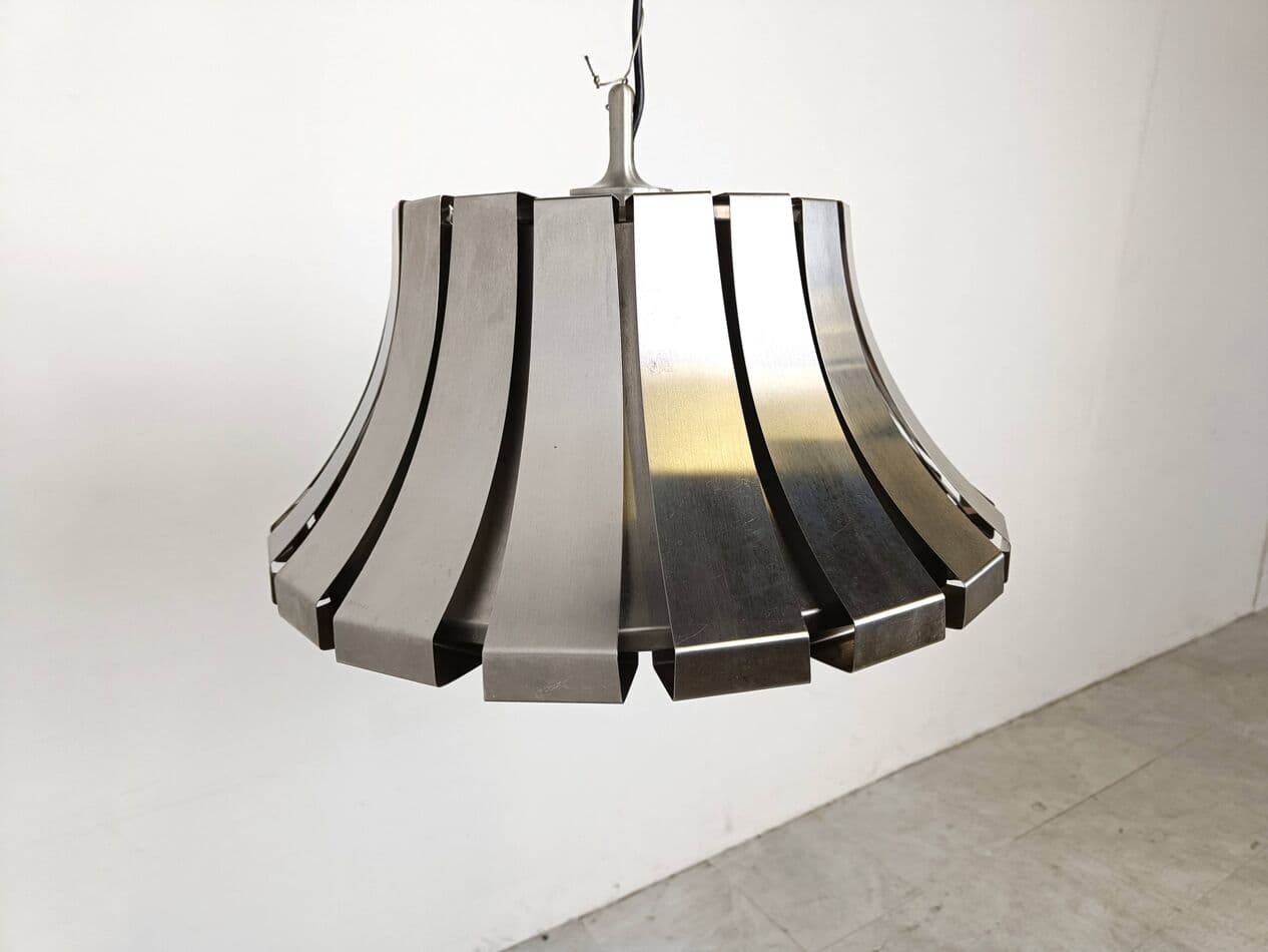 Lampa wisząca, stal nierdzewna szara, proj. E. Martinelli, Martinelli Luce, Włochy, lata 70. - 270805