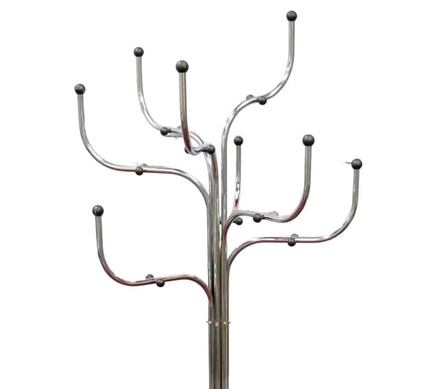 Standing coat rack Coat Tree, silver black metal, by S. Werner, Fritz Hansen, Denmark, 1970s. - DIMENSION