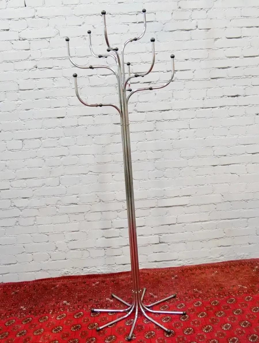 Standing coat rack Coat Tree, silver black metal, by S. Werner, Fritz Hansen, Denmark, 1970s. - 19292