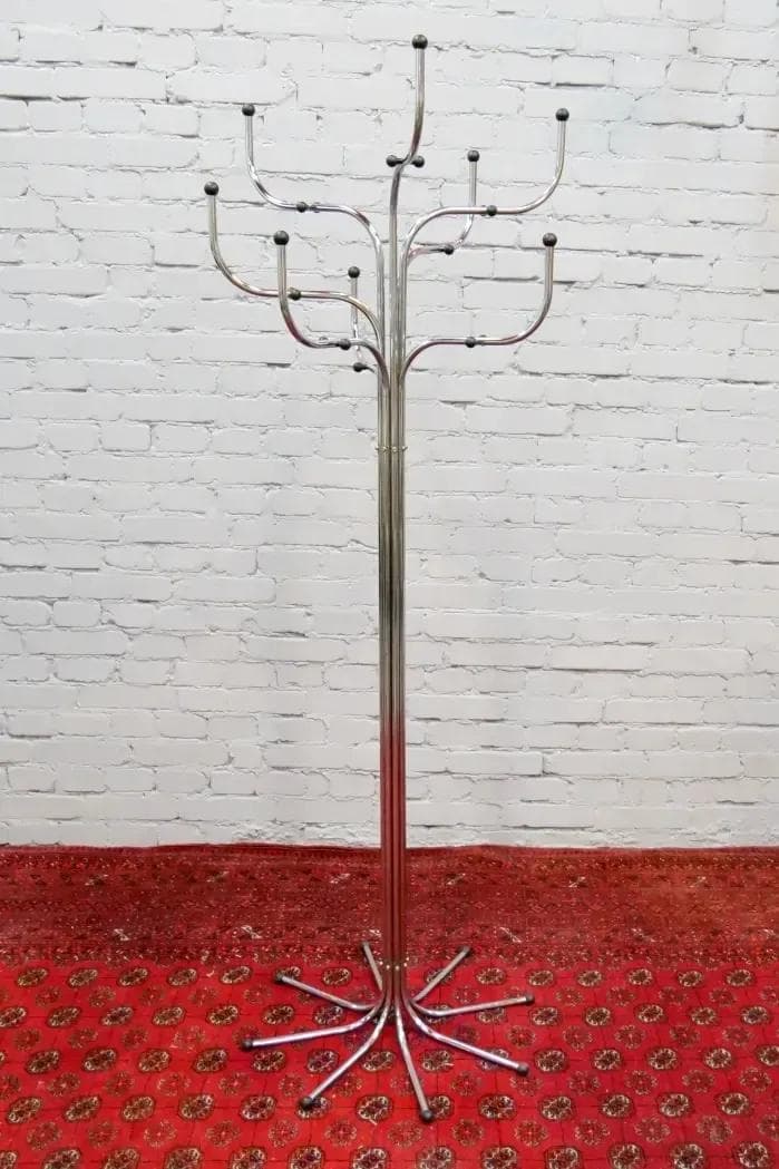 Standing coat rack Coat Tree, silver black metal, by S. Werner, Fritz Hansen, Denmark, 1970s. - 19291
