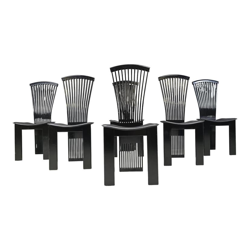 Set of Six Chairs, black wood, by P. Costantini, Italy, 1980s.