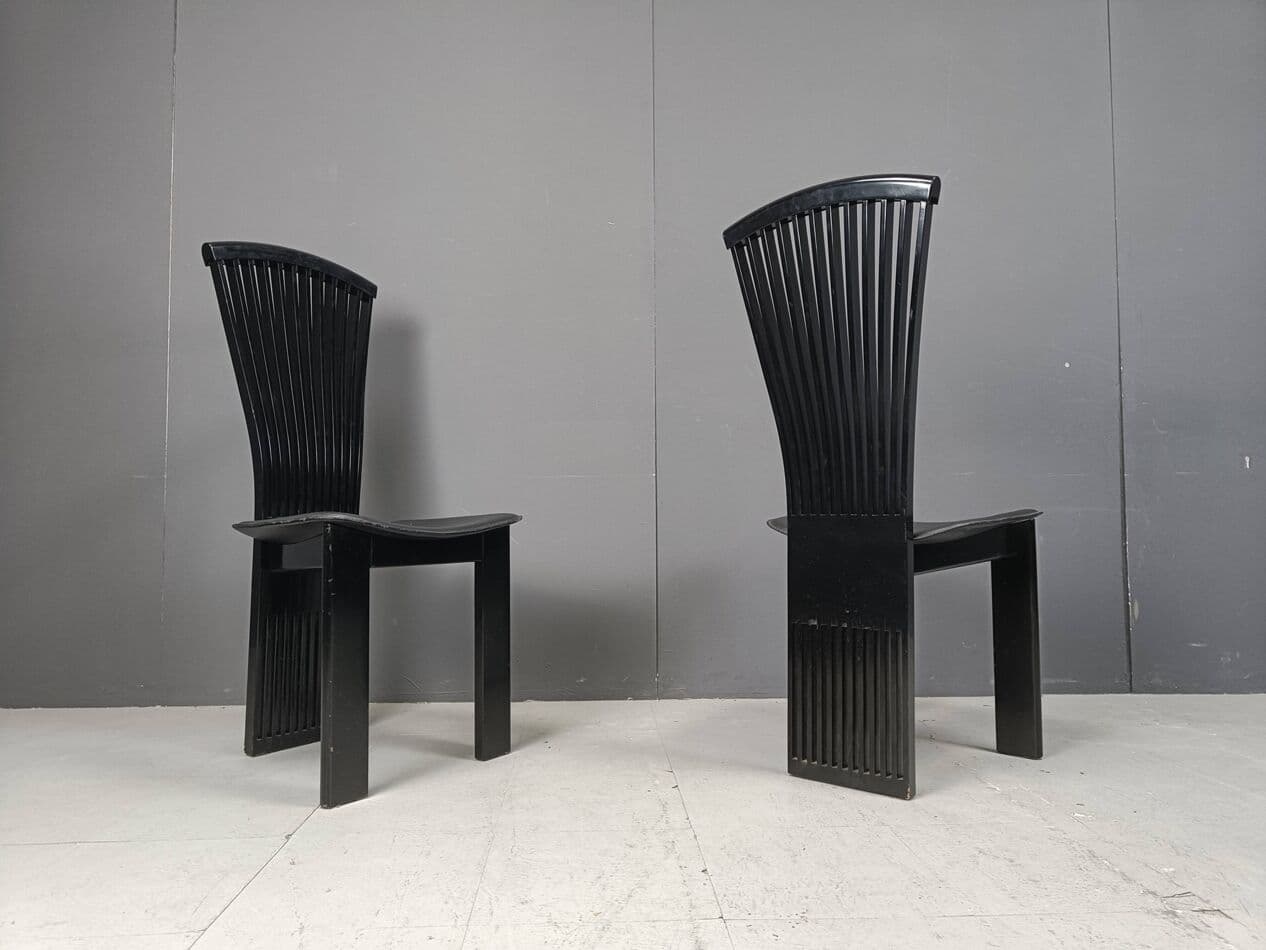 Set of Six Chairs, black wood, by P. Costantini, Italy, 1980s. - 270768