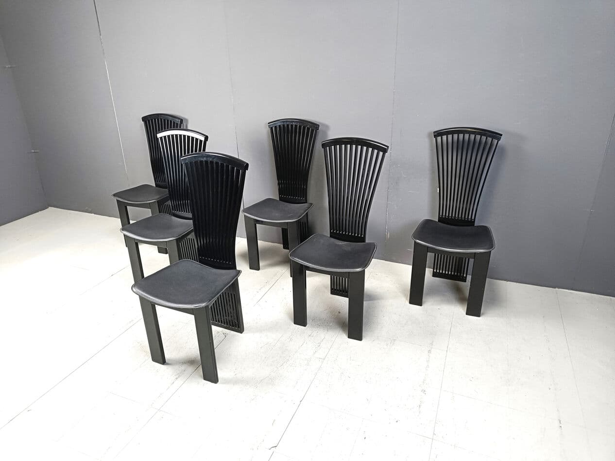 Set of Six Chairs, black wood, by P. Costantini, Italy, 1980s. - 270771