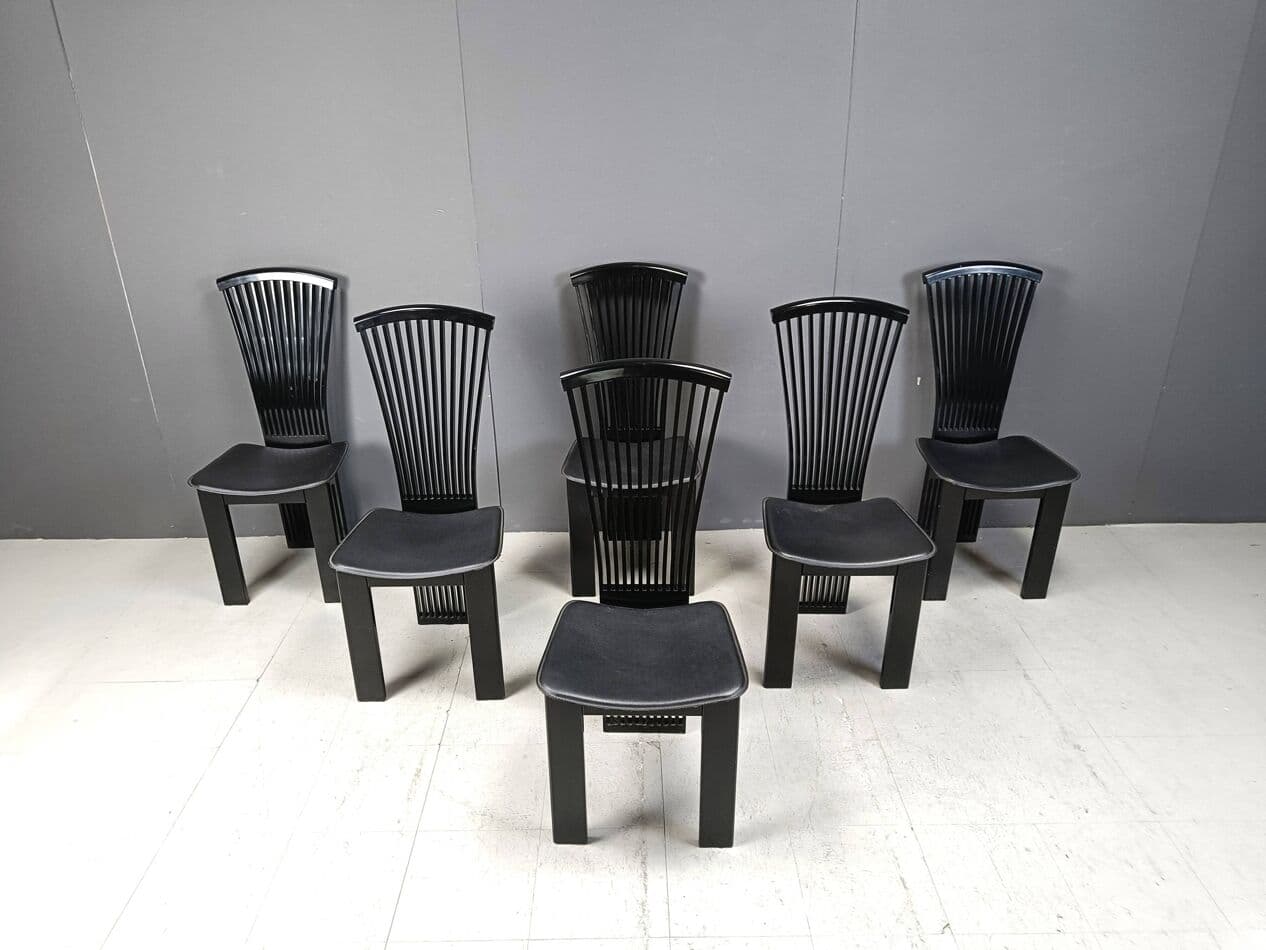 Set of Six Chairs, black wood, by P. Costantini, Italy, 1980s. - 270773