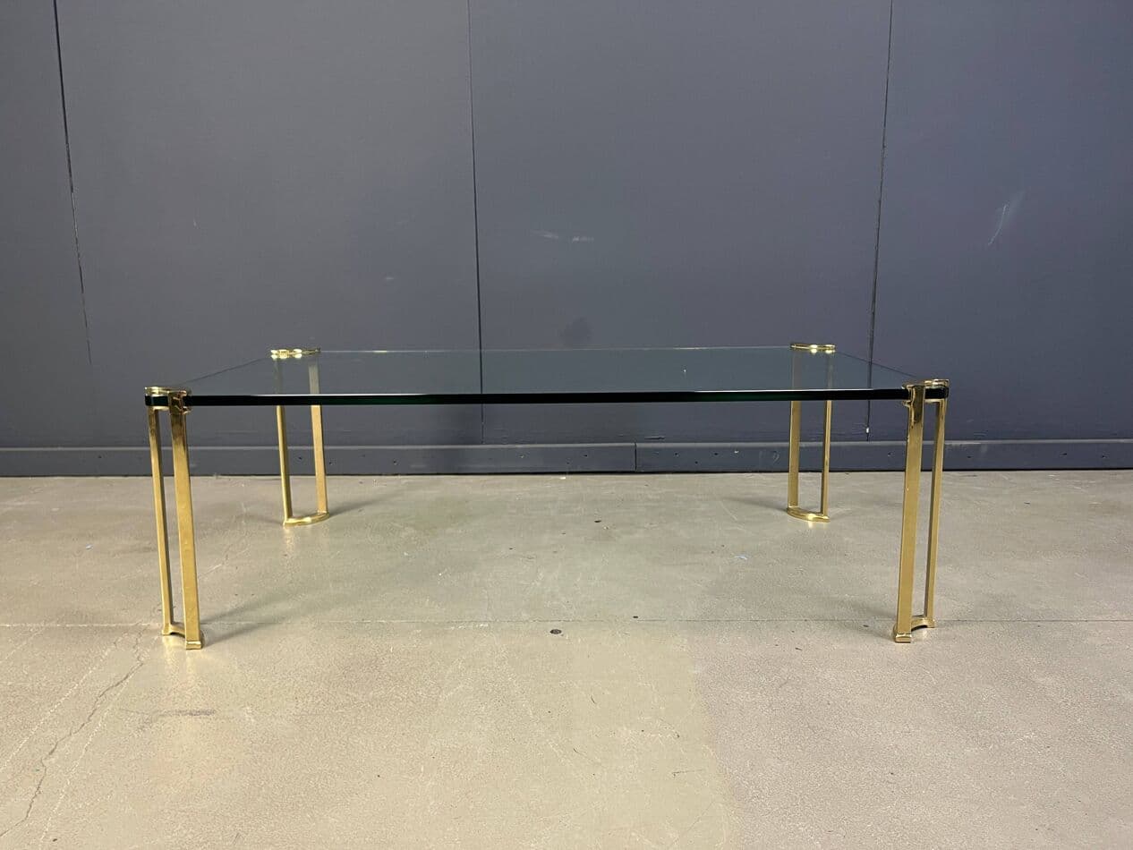 Coffee table, transparent glass, brass, Belgium, 1970s. - 270692