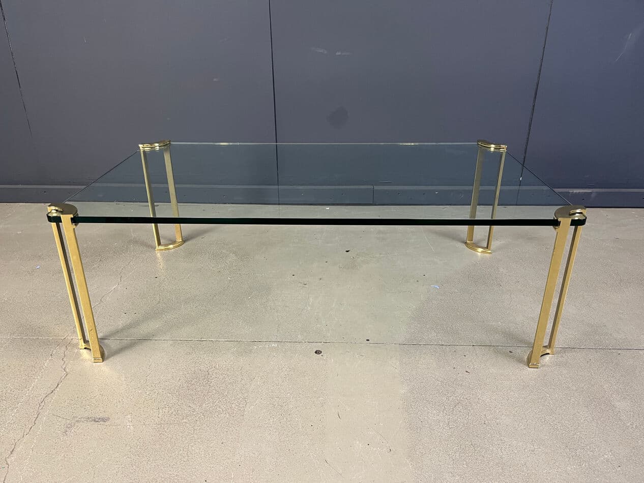 Coffee table, transparent glass, brass, Belgium, 1970s. - 270694