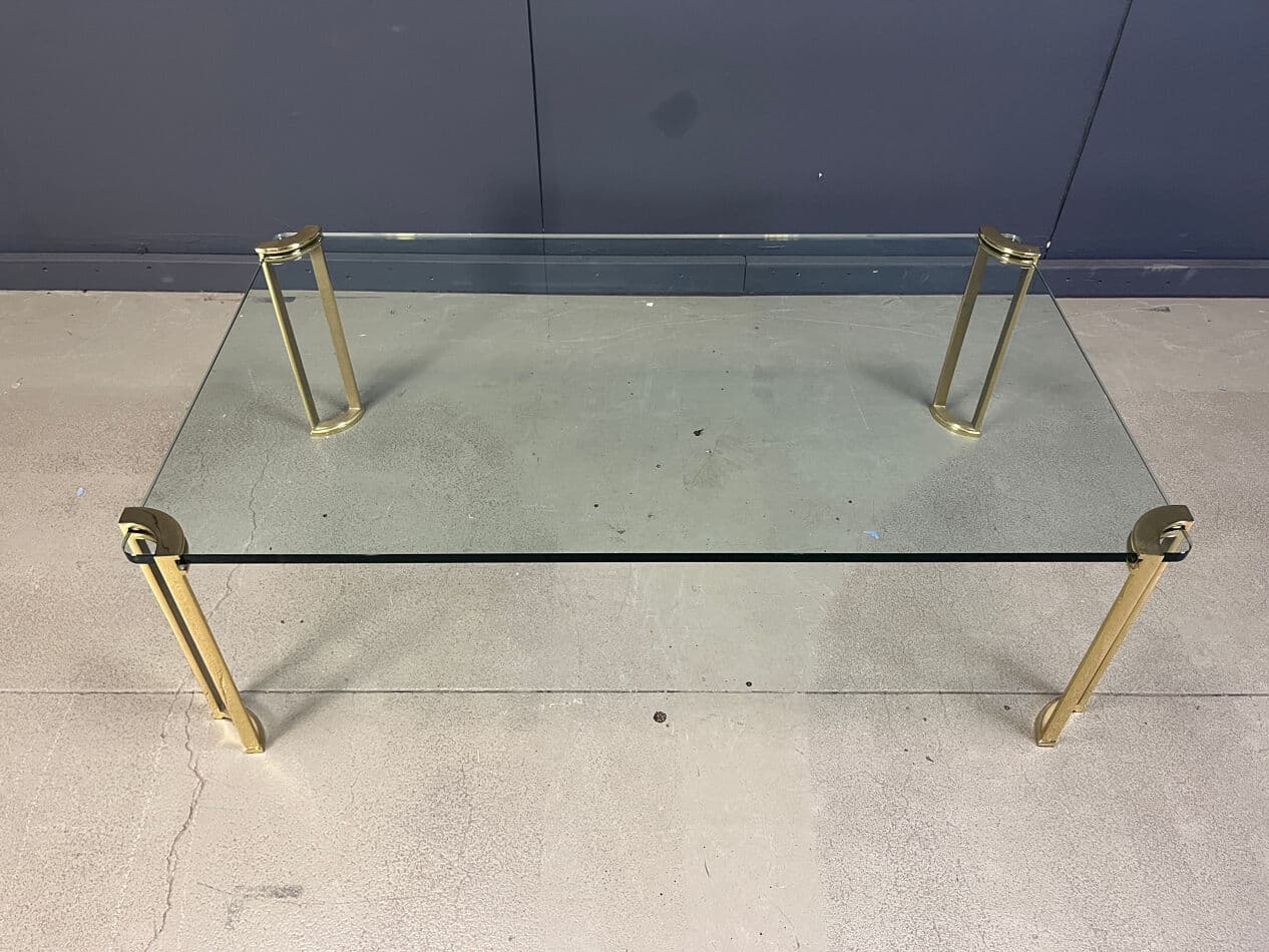Coffee table, transparent glass, brass, Belgium, 1970s. - 270696