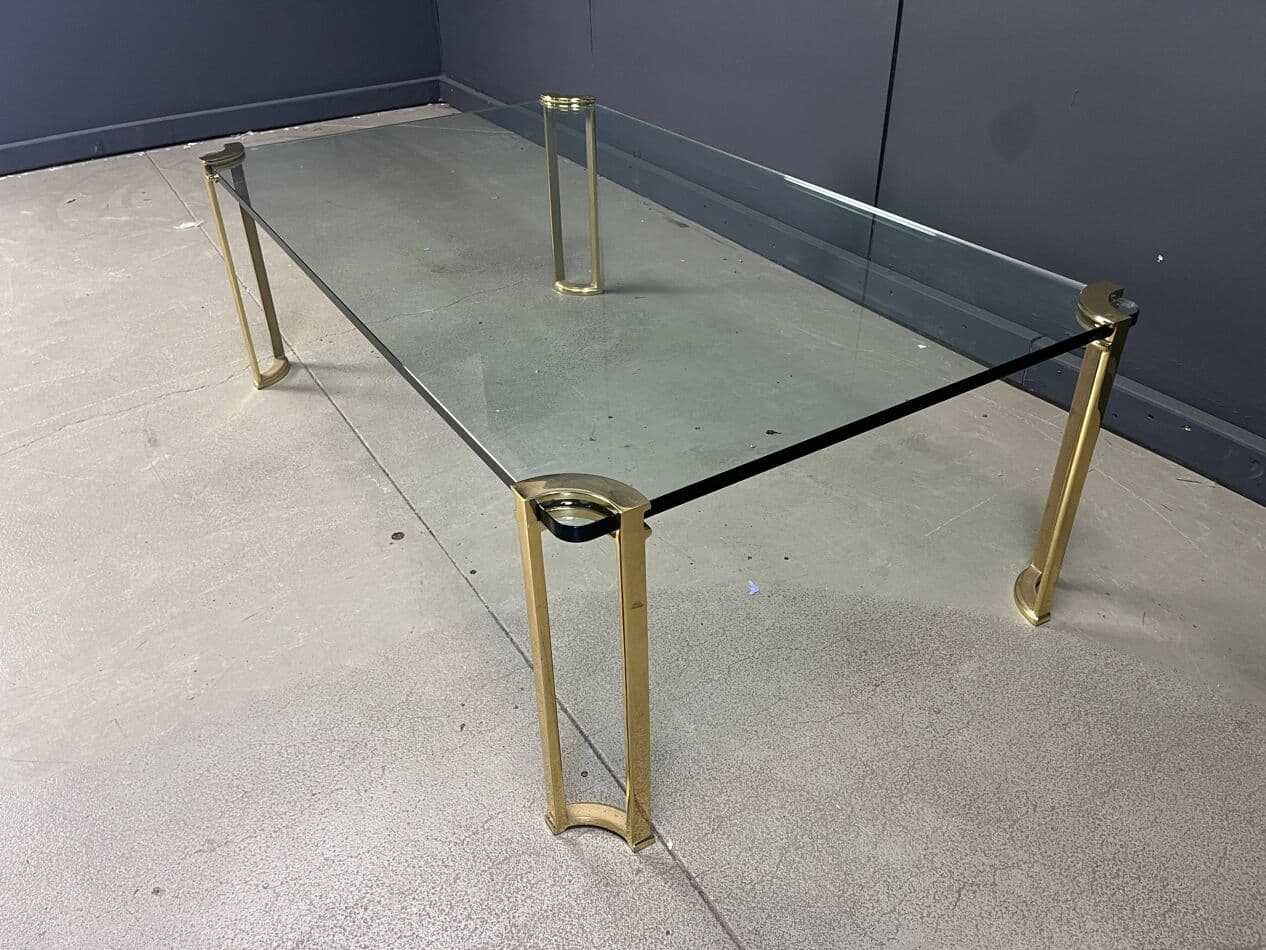 Coffee table, transparent glass, brass, Belgium, 1970s. - 270691