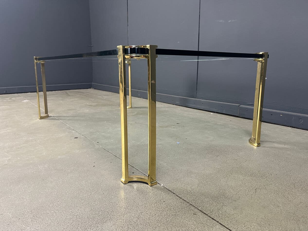 Coffee table, transparent glass, brass, Belgium, 1970s. - 270690