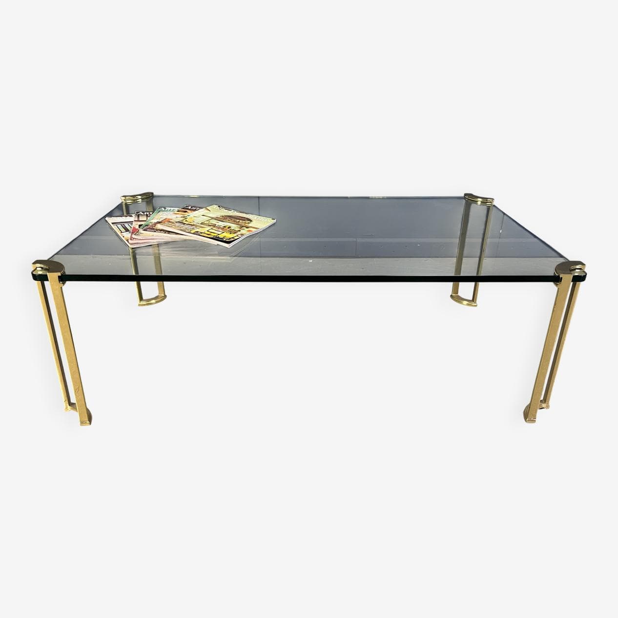 Coffee table, transparent glass, brass, Belgium, 1970s. - 270689